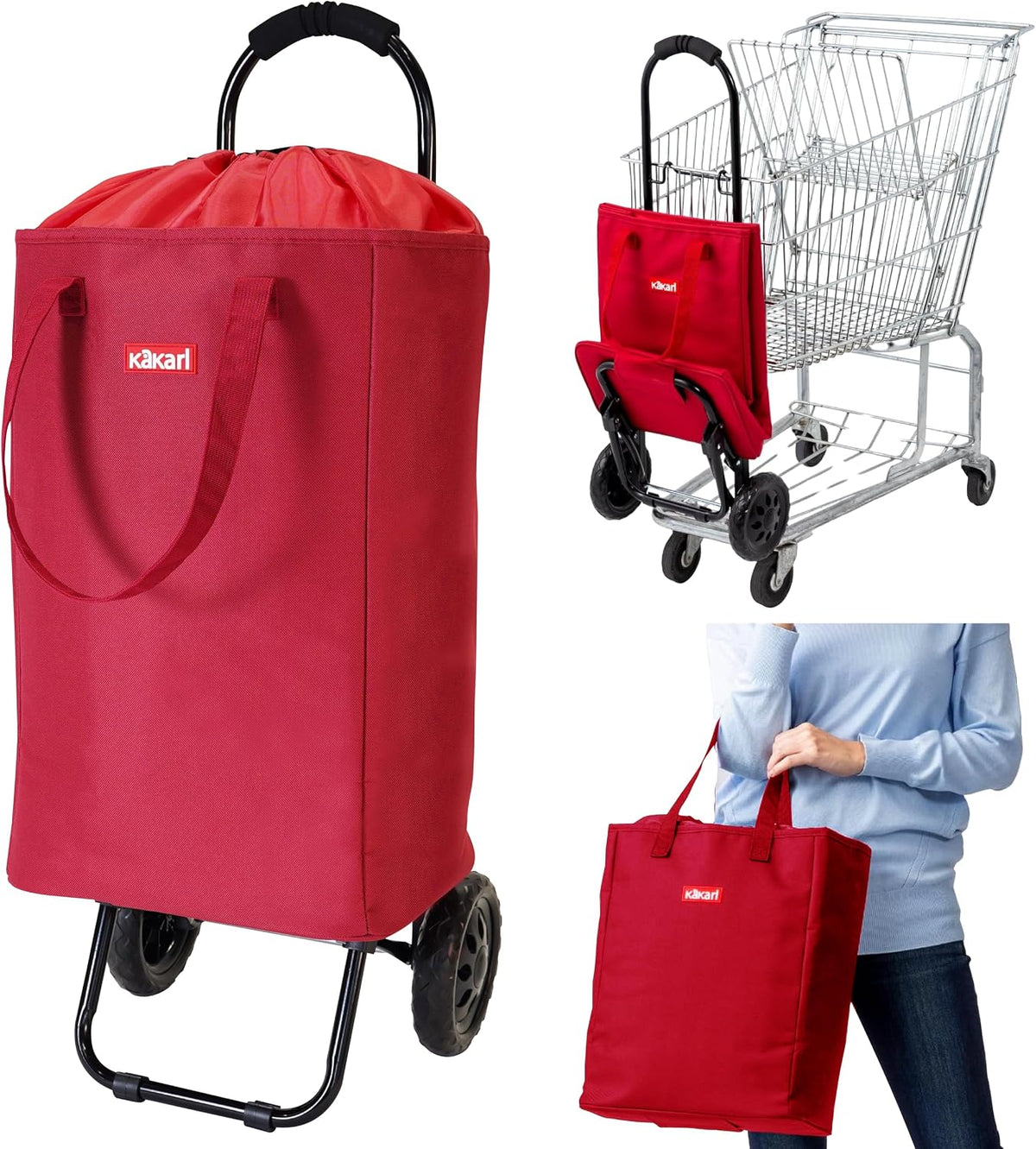 kakarl 買い物カート ショッピングカート バッグになる 保冷 軽量 トートバッグ 23L レッド MAIN