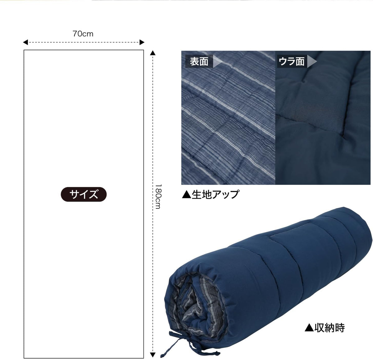 Lakurasu ごろ寝マット おひるねマット 長座布団 折り畳み しじら織り 軽量 洗える 70×180cm