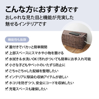 Lakurasu ラタン調 大型 ケーブルボックス 幅16×奥40×高14cm