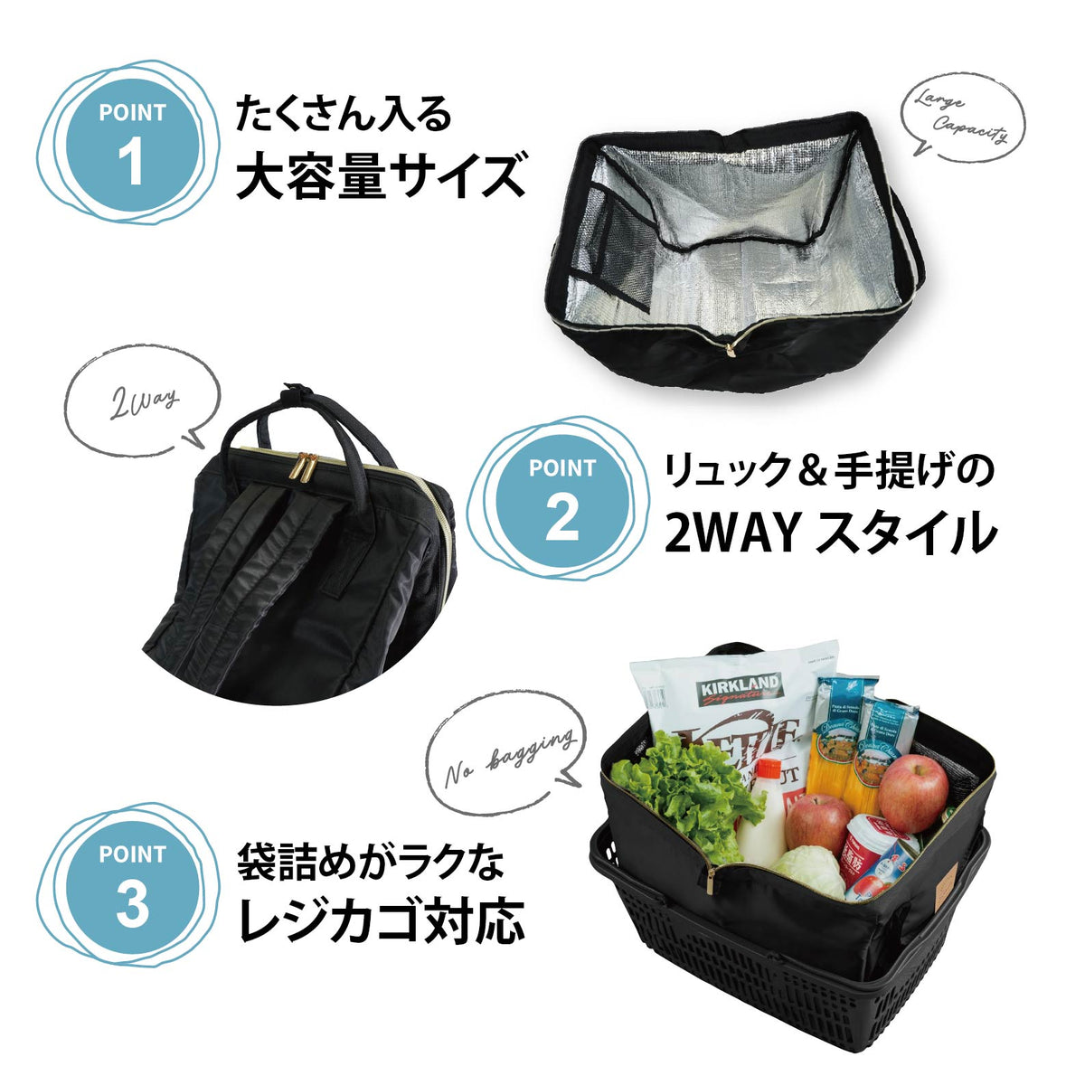 Lakurasu 保冷リュック レジカゴバッグ すっぽり 保冷 エコバッグ 40L