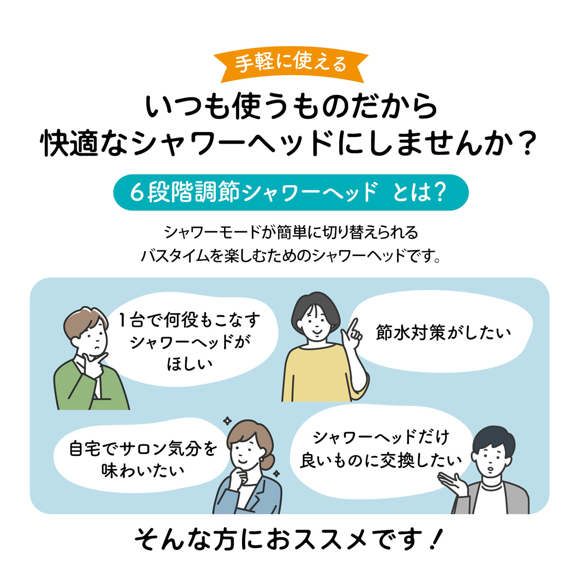 Lakurasu シャワーヘッド 高水圧 節水 止水 6段階切り替え 取り付け簡単 TOTO KVK MYM アダプター付属