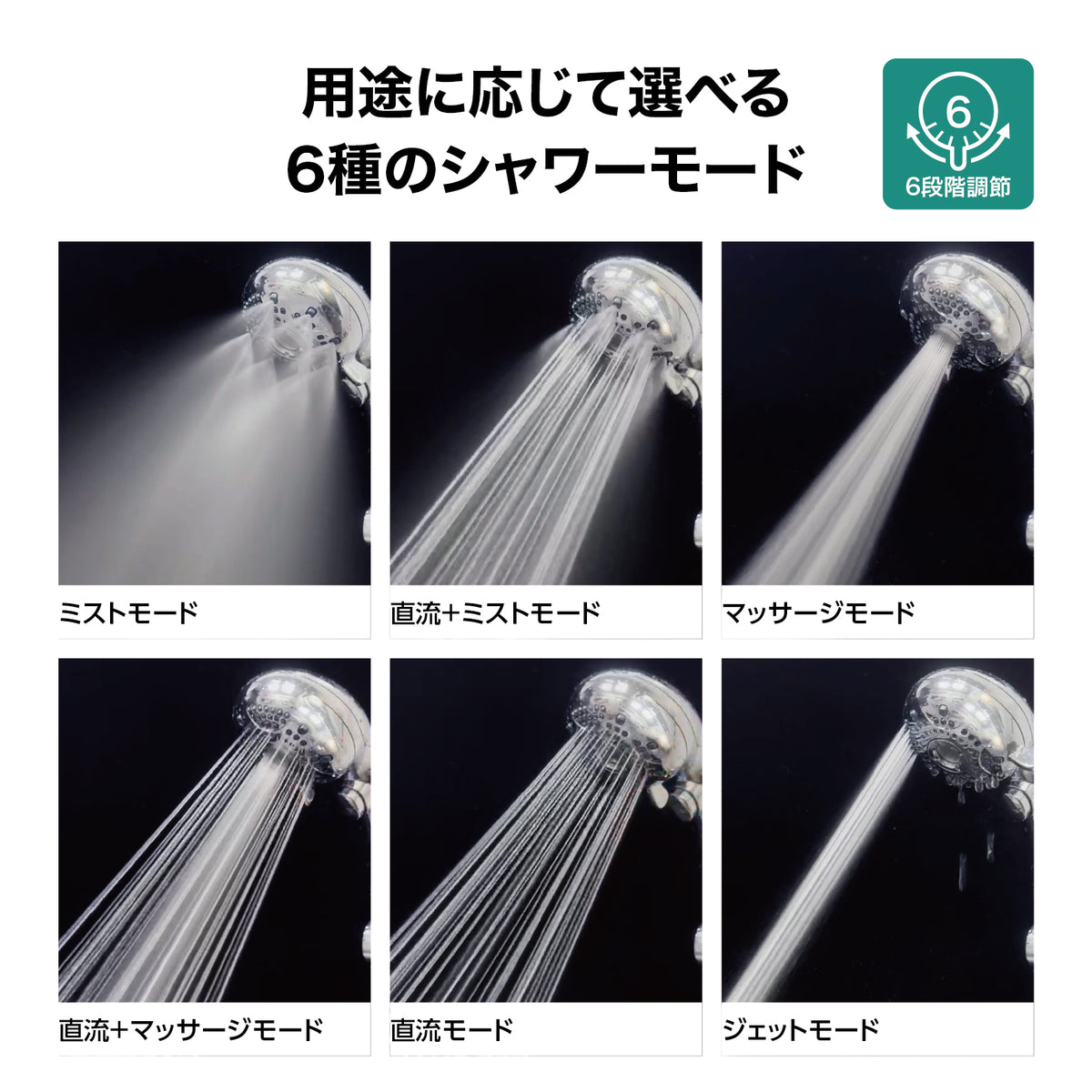 Lakurasu シャワーヘッド 高水圧 節水 止水 6段階切り替え 取り付け簡単 TOTO KVK MYM アダプター付属