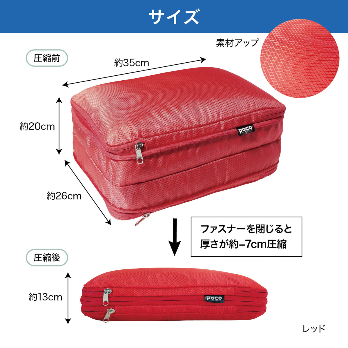 Lakurasu 圧縮トラベルポーチ ポコ 服 衣類 旅行用 圧縮袋 パッキングポーチ