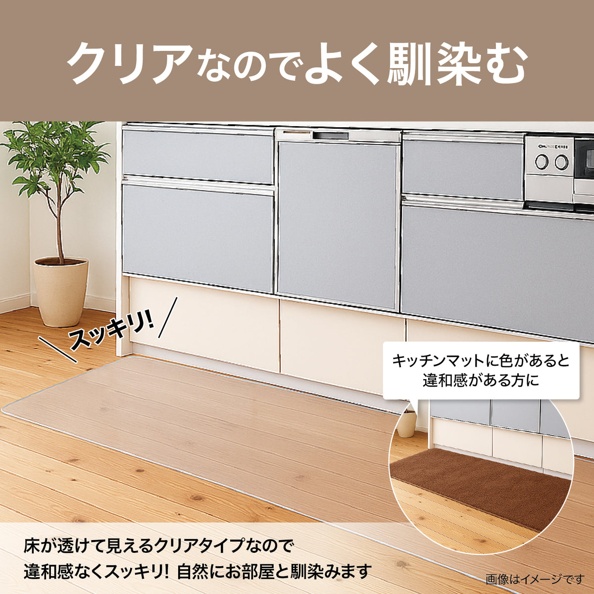Lakurasu キッチンマット 透明 拭ける ズレにくい 床暖房対応 カット可 1.5mm