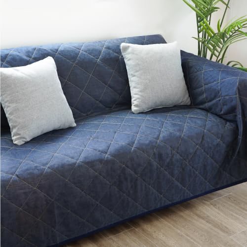 Lakurasu ソファーカバー マルチカバー こたつカバー ベッドカバー かけるだけ 大判 四季通用 190×240cm デニム MAIN