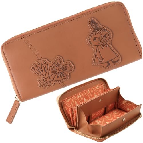 財布 レディース 小銭とレシート 一度に仕分け ガバっと開く じゃばら 大容量 牛革 長財布 MOOMIN ブラウン メイン画像