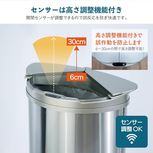 Lakurasu ごみ箱 生ゴミ 自動開閉 センサー式 ステンレス キッチン 生ゴミ オムツ 45L 商品画像 4