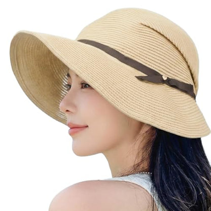 Lakurasu UVカット 遮蔽率90%以上 日焼け防止 クロッシェ帽 レディース ハットストラップ付き アイボリー MAIN