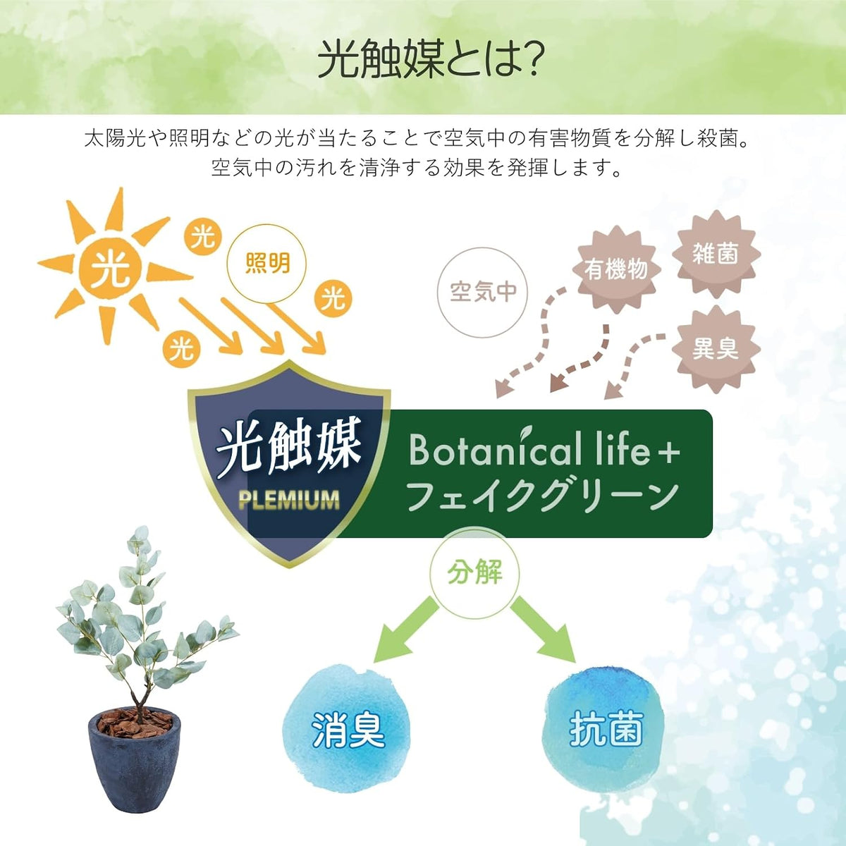 Botanical life+ フェイクグリーン 観葉植物 光触媒 日本製 消臭 抗菌 ユーカリ 70cm Dシリーズ  PT04