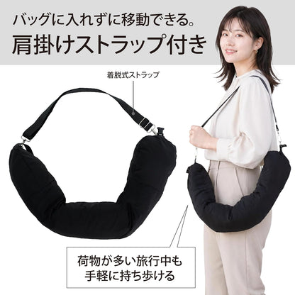 Lakurasu ネックピロー エアー不要 飛行機 車用 首枕 コンパクト 約17.5×78.5cm ブラック  PT03