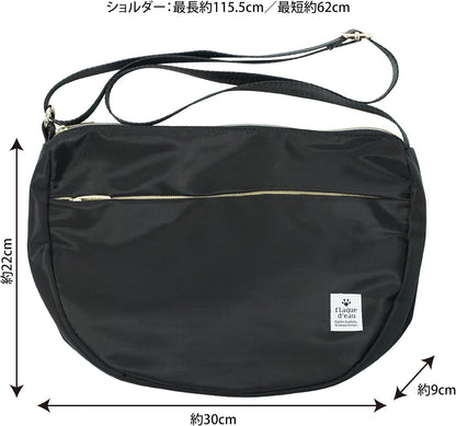 Lakurasu ショルダーバッグ はっ水 5ポケット マチ付き レディース 斜め掛け 軽量 ブラック PT04