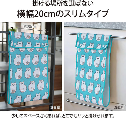 Lakurasu 手拭き くるくるタオル 洗顔 キッチン お風呂 可愛い ネコッシュ スナップボタン付き 綿100% 20×75cm  PT03
