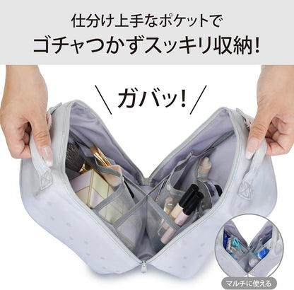 Lakurasu 小物入れ ポーチ マルチポーチ 化粧ポーチ ガバっと開く ダブルファスナー シマエナガ  PT01