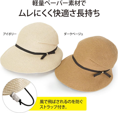 Lakurasu UVカット 遮蔽率90%以上 日焼け防止 クロッシェ帽 レディース ハットストラップ付き ダークベージュ PT02